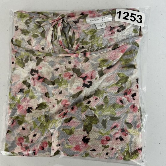 J Jill Love Linen Womens S 100% Linen Drop Waist Keyhole Tunic Top Bloomcore - Picture 16 of 16